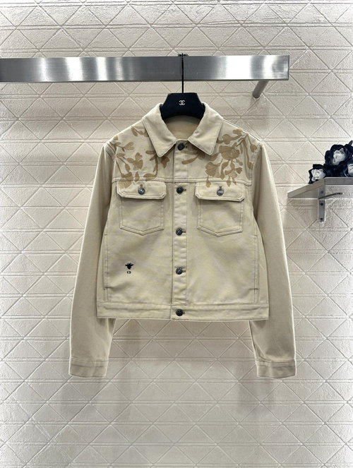 Dior Embroidered Beige Denim Jacket and Straight-Leg Pants Set