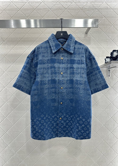 Louis Vuitton Laser Gradient Loose Denim Shirt with Signature Emblem