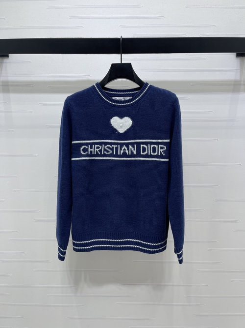 Dior Pearl Letter Knit Long Sleeve with Hooked Decor