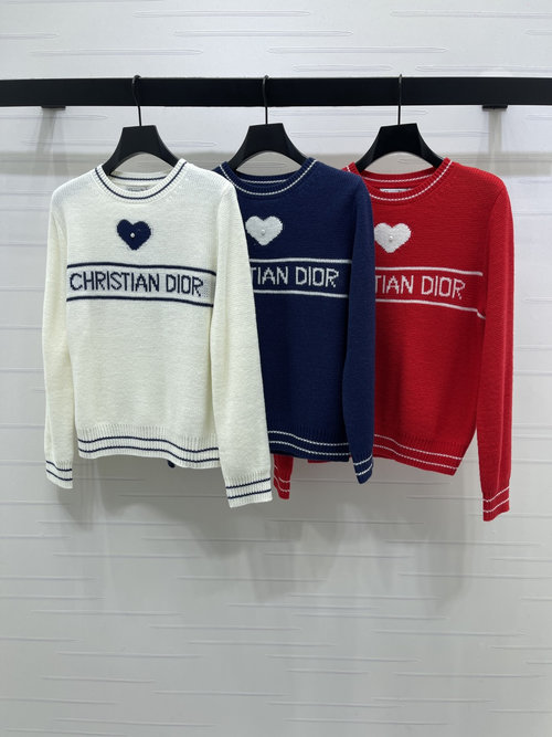 Dior Pearl Letter Knit Long Sleeve with Hooked Decor