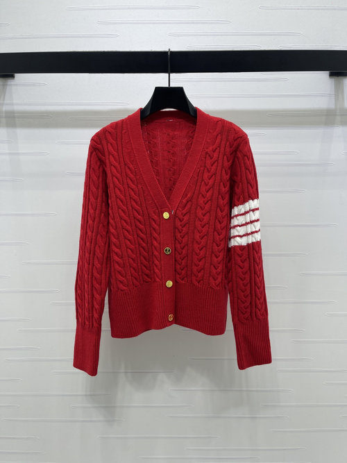 Thom Browne Chic V-Neck Cardigan with Twisted Stitch