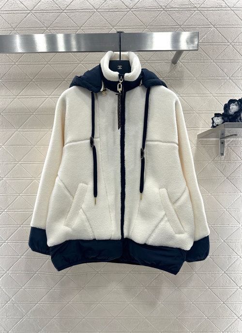 Louis Vuitton Detachable Hooded Color-Blocked Teddy Coat with Logo