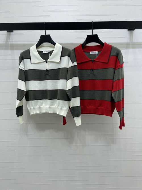 Loewe High-quality Collared Striped Long-sleeved Knit Sweater