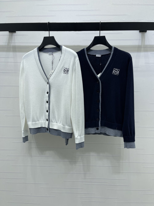 Loewe V-Neck Knit Cardigan with Contrast Color and Logo