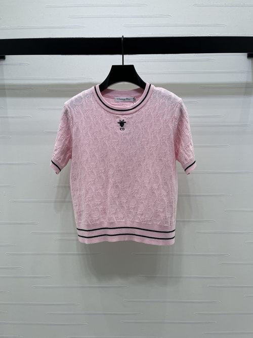 Dior Premium Letter Jacquard Knitted Short Sleeve