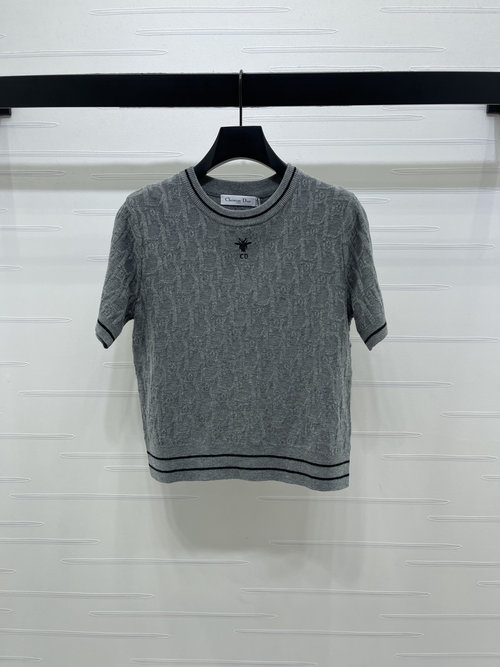 Dior Premium Letter Jacquard Knitted Short Sleeve