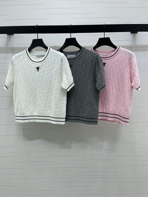 Dior Premium Letter Jacquard Knitted Short Sleeve