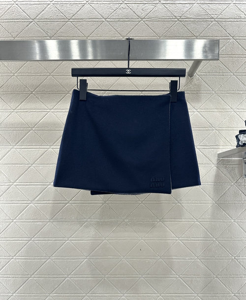 Miu Miu Two-Sided High-Waisted Logo One-Piece Skirt in Premium Wool Blend