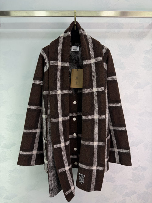 Burberry Wool Check Scarf Knit Coat, Relaxed and Stylish