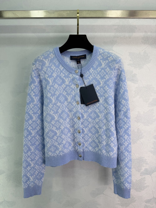 Louis Vuitton Round Neck Knit Cardigan with Four-leaf Clover Jacquard, Comfortable