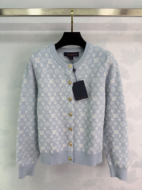 Louis Vuitton Custom Logo Jacquard Knit Round-neck Cardigan