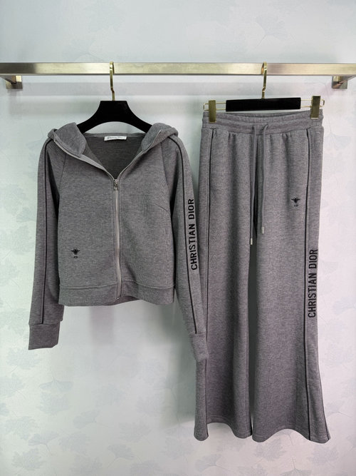 Dior Ribbed Hooded Jacket & Pants Set, Spacious and Fashionable