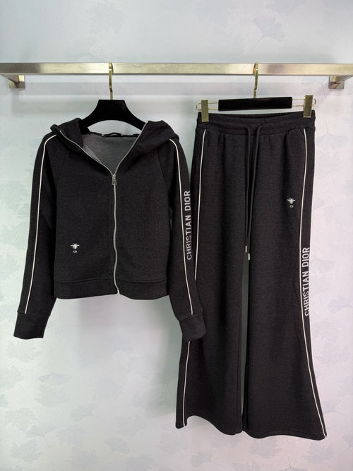 Dior Ribbed Hooded Jacket & Pants Set, Spacious and Fashionable