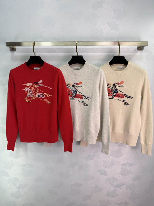 Burberry Embroidered Warhorse Knit Sweater, Comfortable and Stylish
