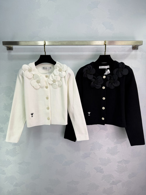 Dior Elegant Knitted Cardigan with Floral Collar