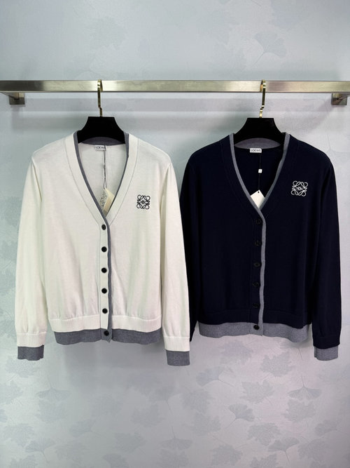 Loewe V-neck Wool-blend Knit Cardigan, Logo Embroidery, Versatile