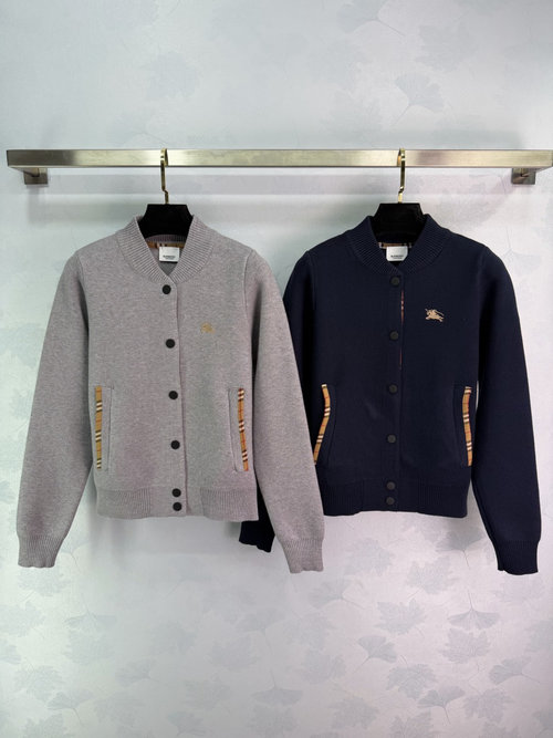 Burberry Embroidered Logo Cardigan with Checkered Patch