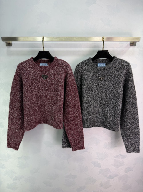Prada Comfortable Short Knit Sweater with Small Logo