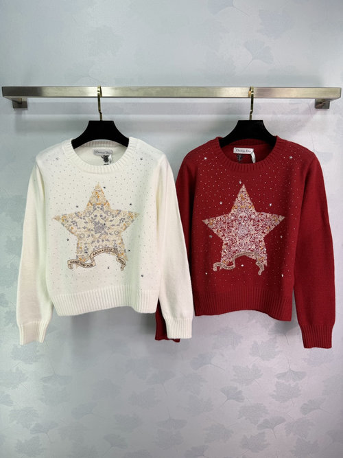 Dior Soft Knit Sweater with Star Embroidery and Rhinestones