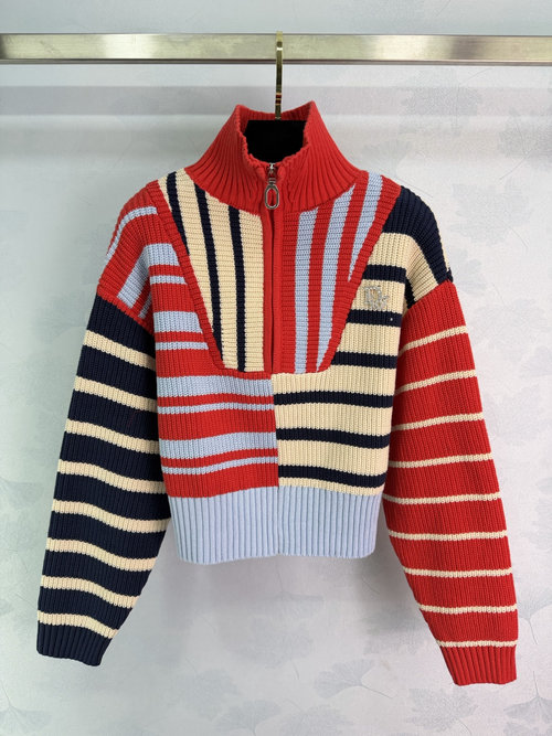 Dior Vibrant Striped Half-Zip Knit Sweater