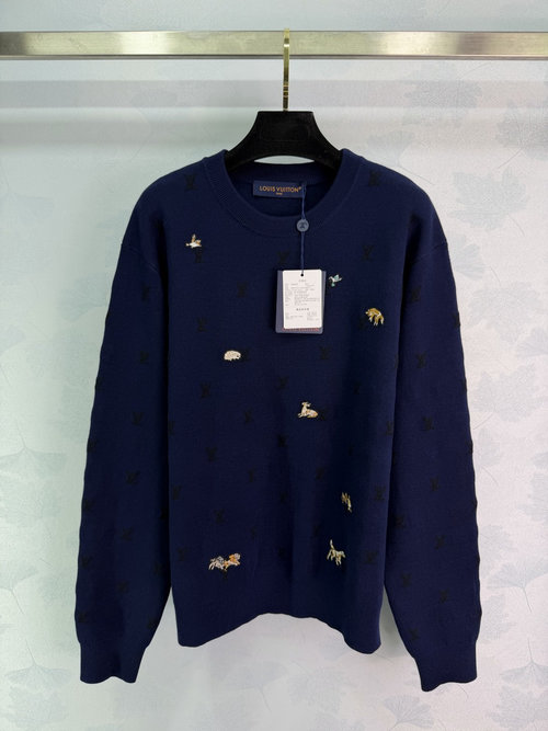 Louis Vuitton Cozy Mock Neck Knit Sweater with Animal Embroidery