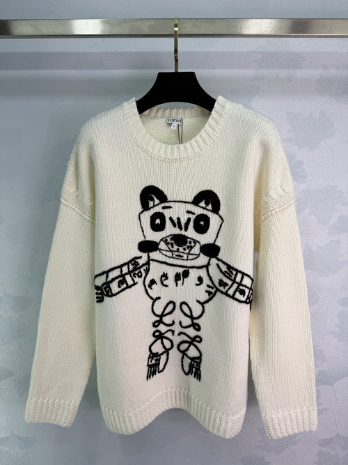 Louis Vuitton Stylish Cartoon Cat Embroidered Knit Sweater