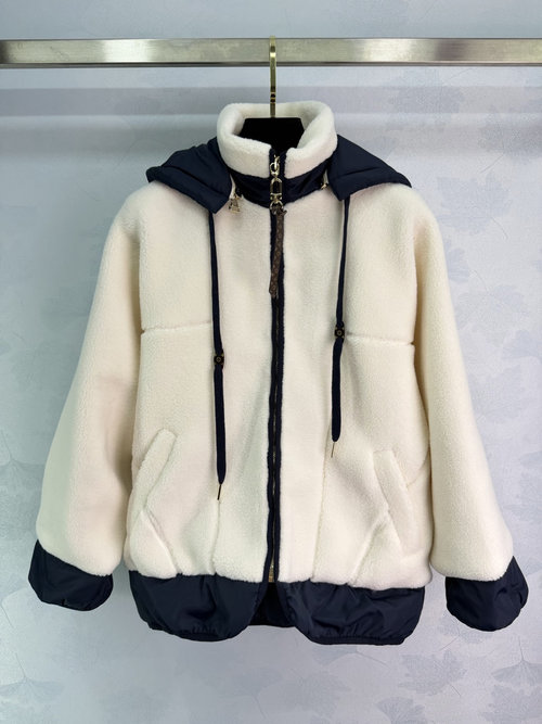 Louis Vuitton Shearling Hooded Jacket with Back Monogram Patch