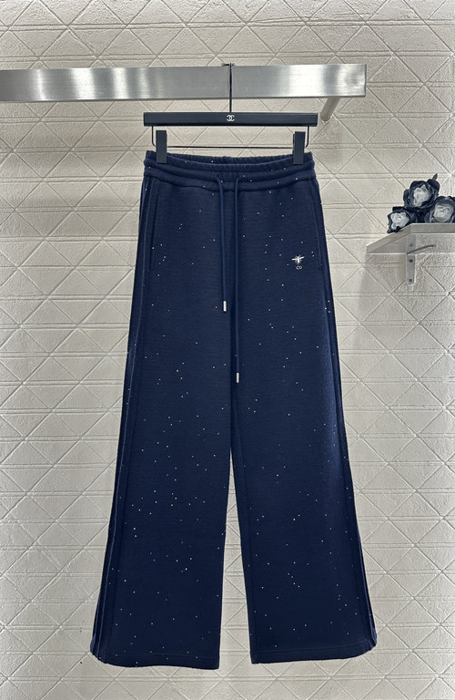 Dior Sequined Drawstring Wide-Leg Imported Wool Blend Pants