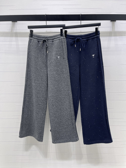 Dior High-end Wide-leg Trousers with Embroidered Bee Logo