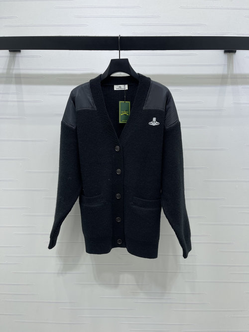 Vivienne Westhood Saturn Logo V-Neck Cardigan with Nylon Splicing