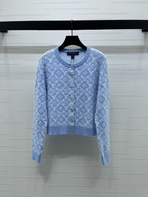 Louis Vuitton Elegant Jacquard Knit Cardigan with Clover Print