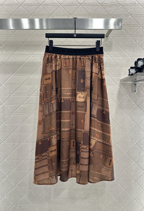 Louis Vuitton Printed Silk Shirt and Skirt Set with Classic Patterns