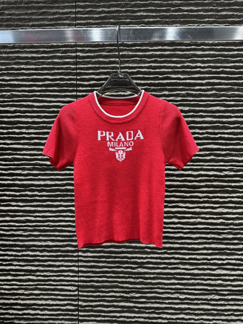 Prada New Arrival: Jacquard Letter Knit Short Sleeve