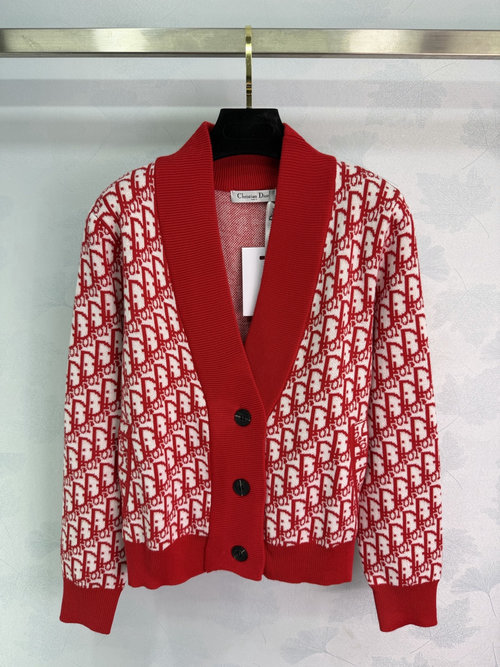 Dior Custom Knit V-neck Cardigan with Logo Pattern