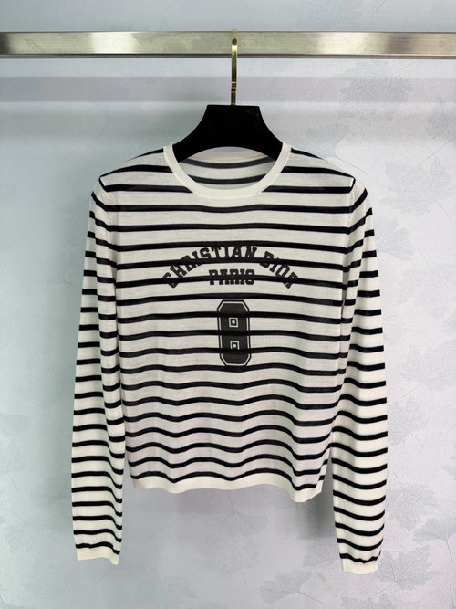 Dior Lightweight Striped Knit Long Sleeve with Logo