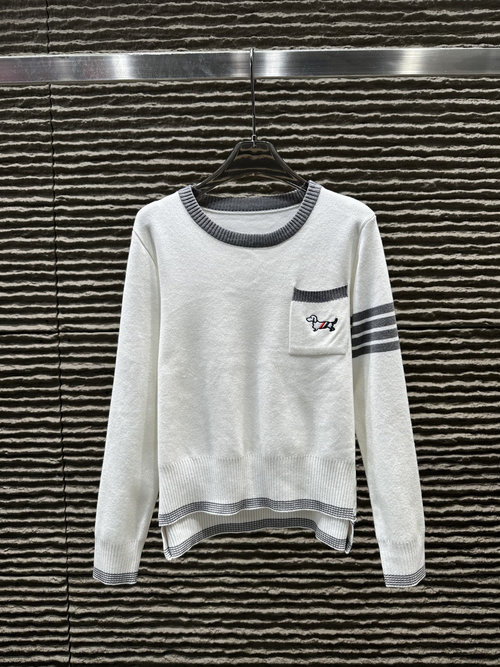 Thom Browne Newly Launched Pocketed Color - Blocked Knit Long - Sleeved Garment