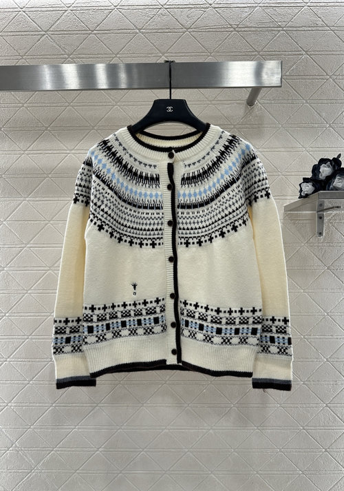 Dior Custom Cashmere Knit Cardigan with Fair Isle Hooked Motifs