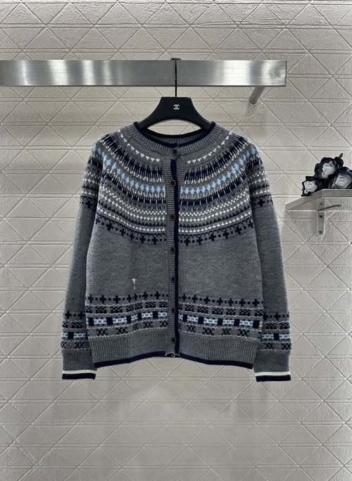 Dior Custom Cashmere Knit Cardigan with Fair Isle Hooked Motifs