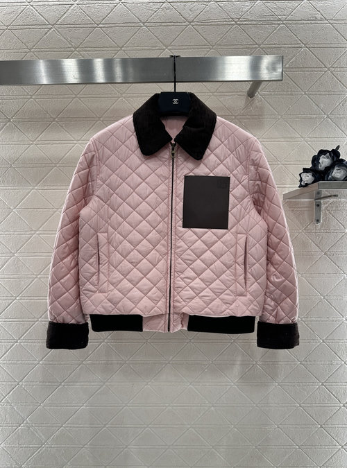 Loewe Corduroy Collar Quilted Cotton Jacket with Leather Logo Embellishment