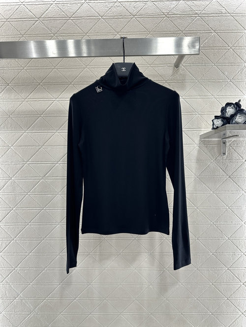 Prada High-Neck Metal Logo Base Layer in Tencel Wool Blend