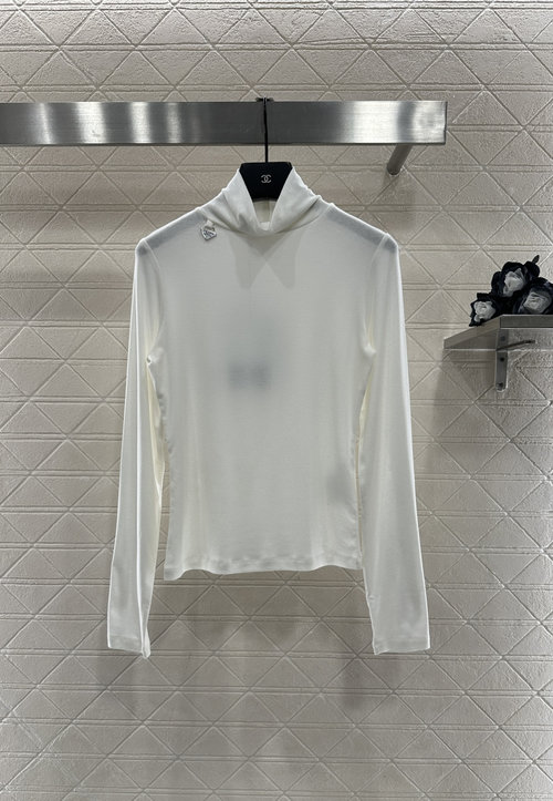 Prada High-Neck Metal Logo Base Layer in Tencel Wool Blend