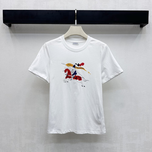 Burberry Round Neck Printed Short Sleeve T-Shirt with Horse Logo