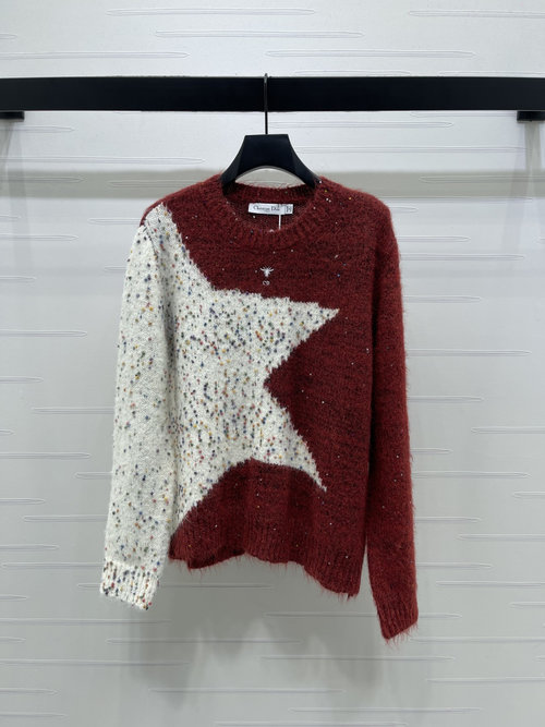 Dior Star Pattern Long Sleeve Sweater, Soft & Comfortable