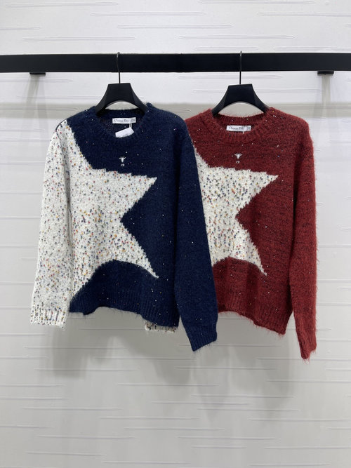 Dior Star Pattern Long Sleeve Sweater, Soft & Comfortable