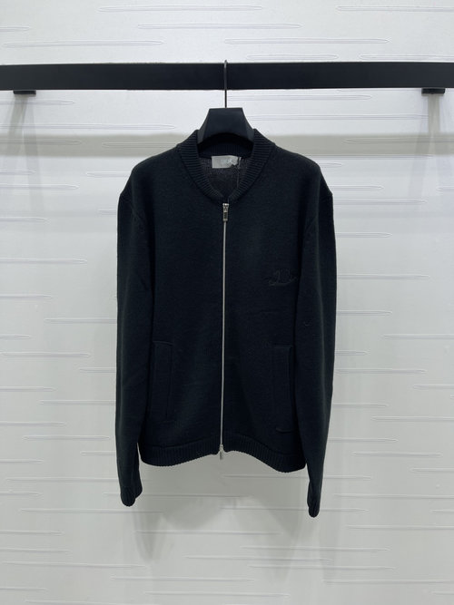 Dior Embroidered Letter Knit Zipper Cardigan, Wool Yarn, Classic Appeal