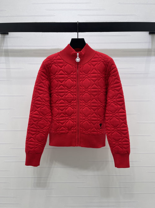 Dior Wicker-Patterned Collared Knit Cardigan, Noble & Refined Style