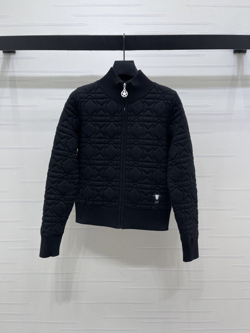 Dior Cable Knit Stand Collar Cardigan, Exquisite Texture with Floral Moon Phase Back