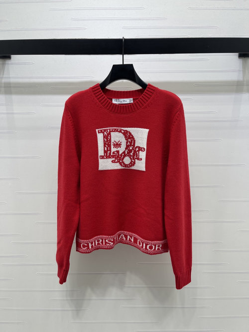 Dior Letter Logo Pullover Sweater, Classic Red & White