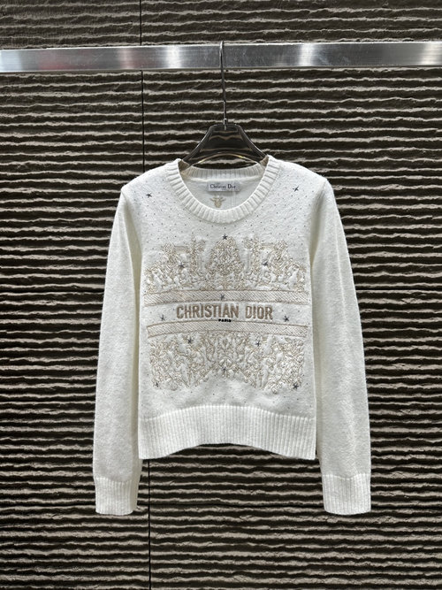 Dior Heavy - work Embroidered and Rhinestone Pullover Sweater