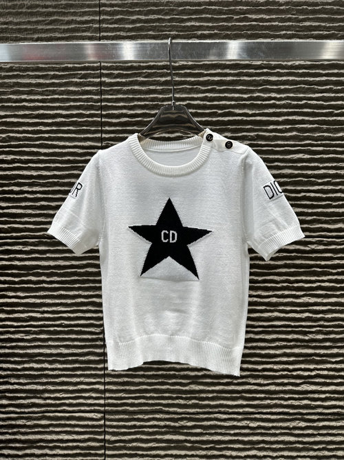 Dior Star - Patterned Knit Short - Sleeve Top with Real Photos